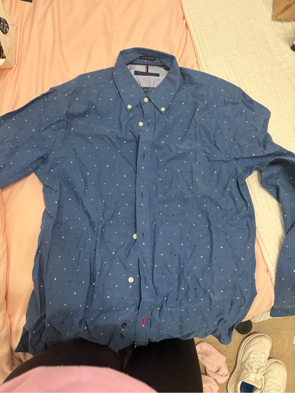 Tommy Hilfiger Blue Dot-Print Long Sleeve Button-Down Shirt